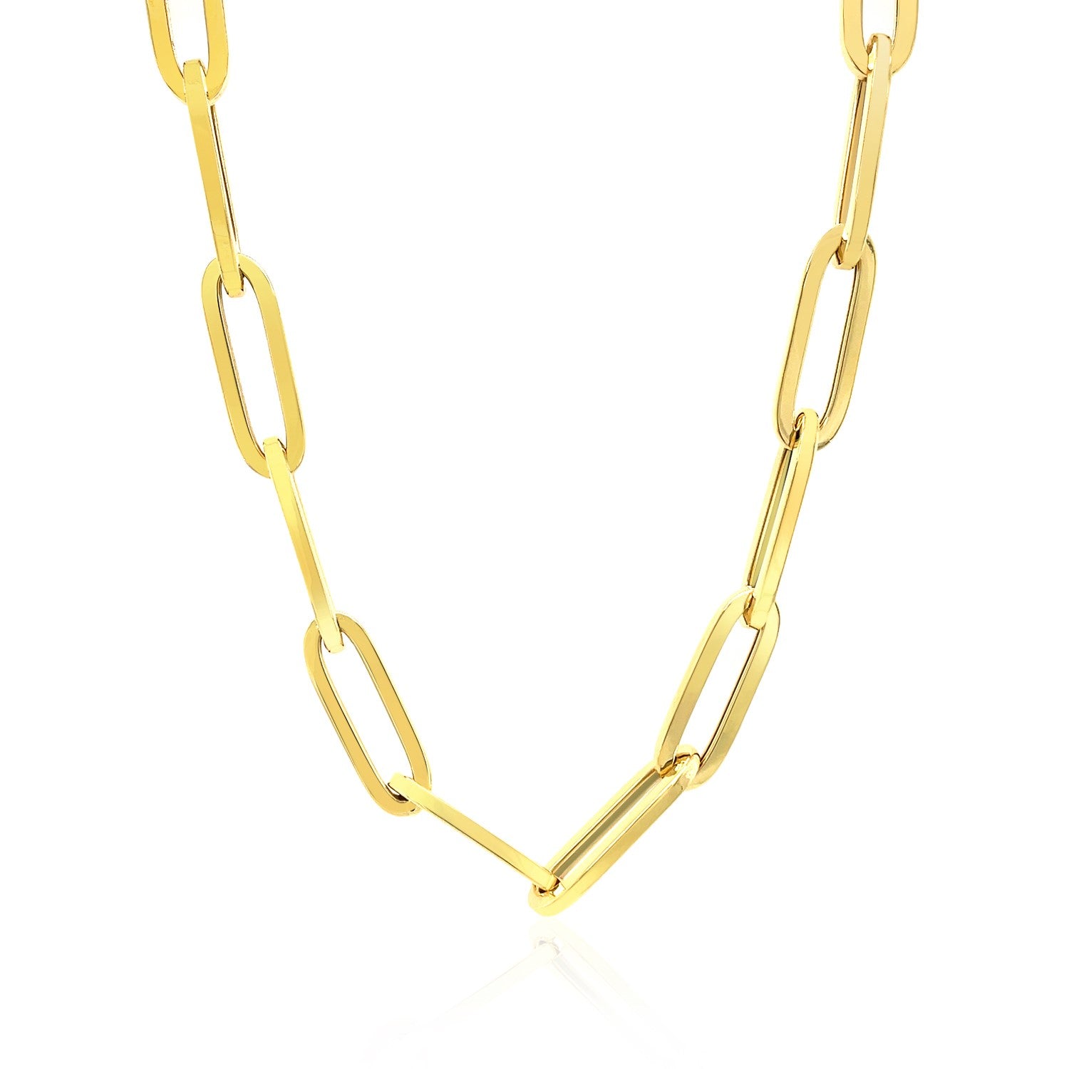 14K Yellow Gold Wide Paperclip Chain (6.1 mm) in a sleek high-contrast midnight luxury editorial style